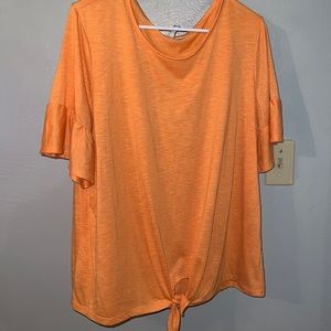 Cute orange bell sleeve tie knot blouse